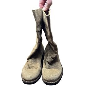 Fiorentini + Baker Boots Womens 5 Beige Suede Mid Calf Riding Zip Slouch Italy